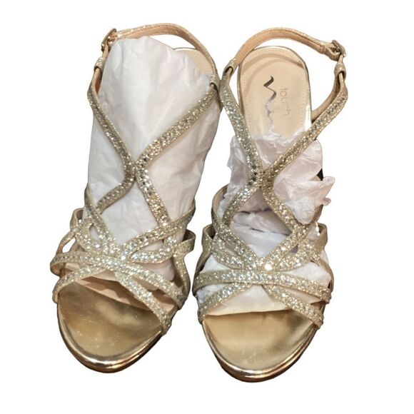 Touch of Nina Vionna Metallic Gold Sparkle Party Sandal Heels 8.5 - Picture 1 of 15